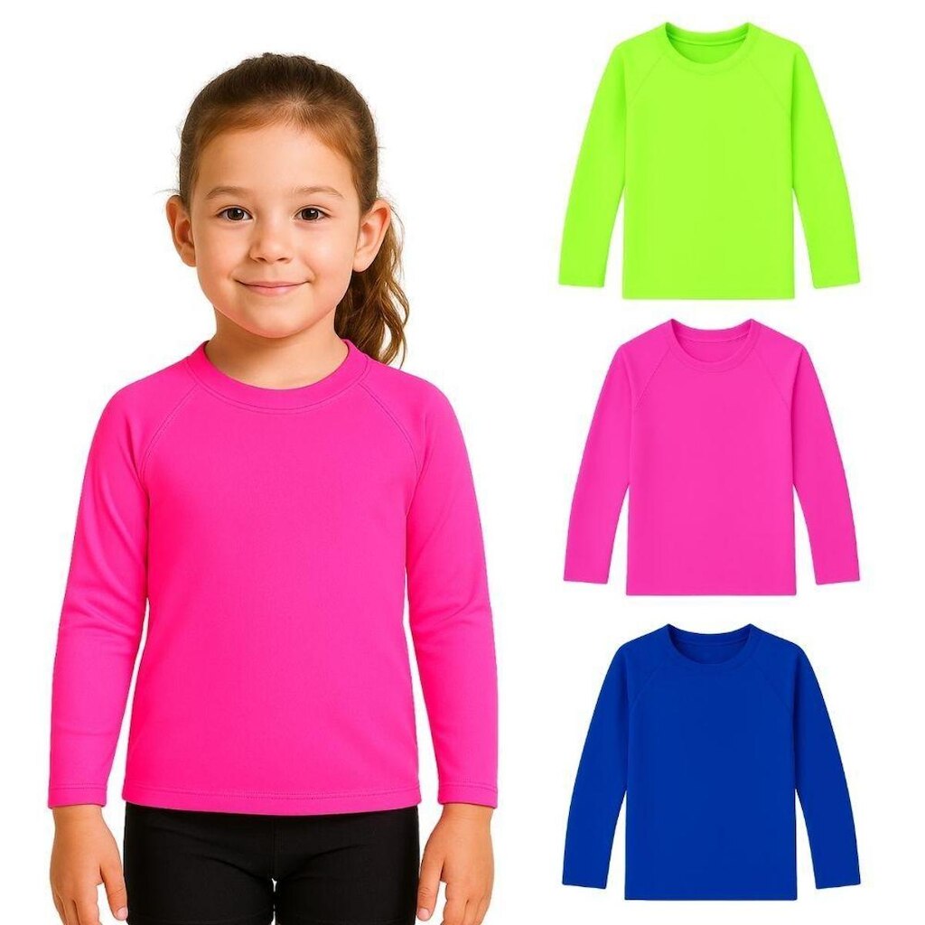 Kit 3 Camisetas Manga Longa Infantil Menina Proteção Solar