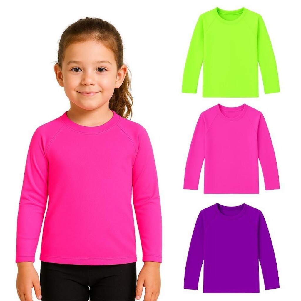 Kit 3 Camisetas Manga Longa Infantil Menina Proteção Solar