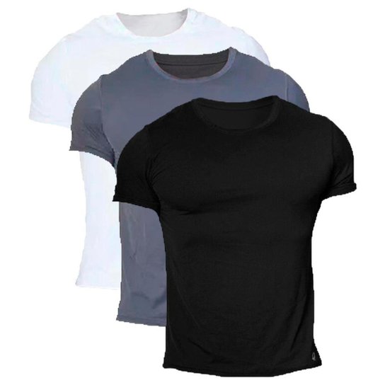 Kit 3 Camisetas Masculina Academia Dry Fit Branca + Cinza e Preta - Colorido Menor preço em Kit 3 Camisetas Masculina Academia Dry Fit Branca + Cinza e Preta - Colorido