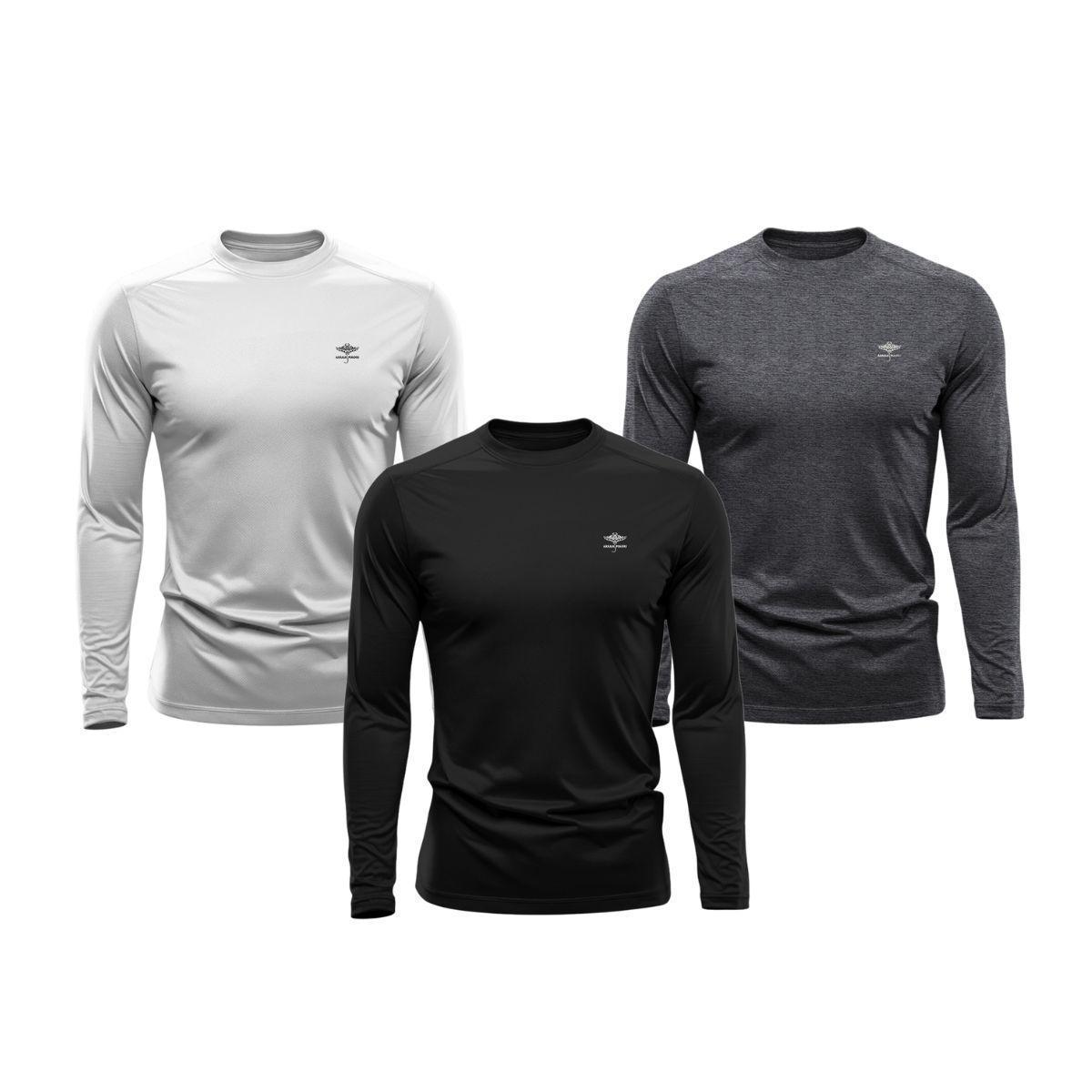 Kit 3 Camisetas Masculina Dry Manga Longa P ao Plus Proteção UV Academia Fitness Esporte Básica