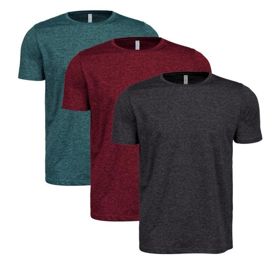 Kit 3 Camisetas Masculina Dry Treino Academia Plus Size - Vinho+Verde Menor preço em Kit 3 Camisetas Masculina Dry Treino Academia Plus Size - Vinho+Verde