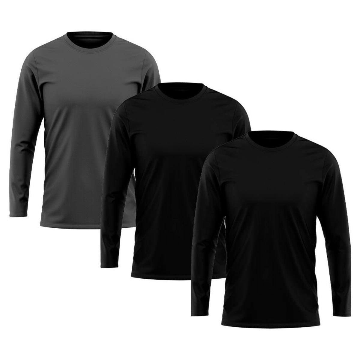 Kit 3 Camisetas Masculina Manga Longa Algodão Premium