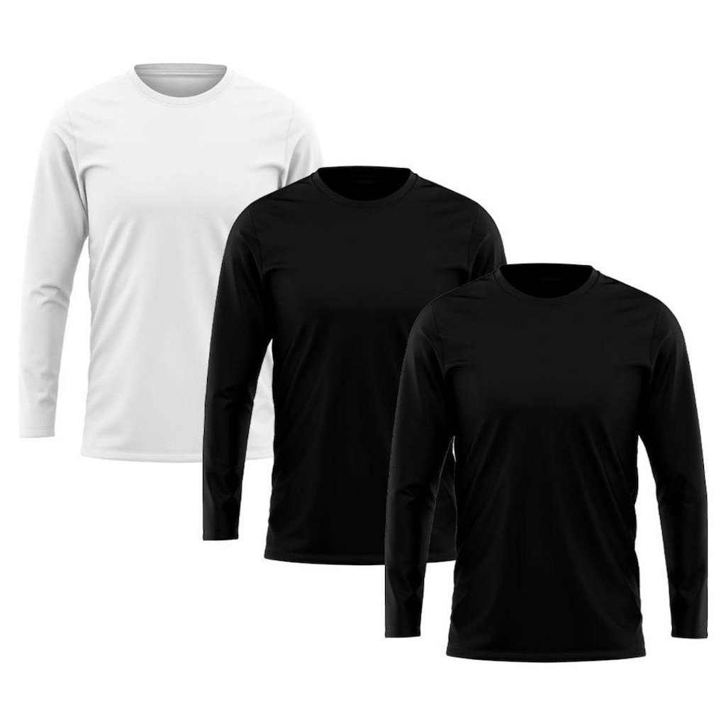 Kit 3 Camisetas Masculina Manga Longa Algodão Premium