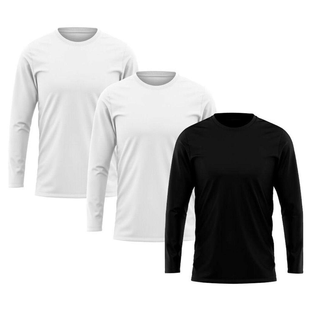 Kit 3 Camisetas Masculina Manga Longa Algodão Premium