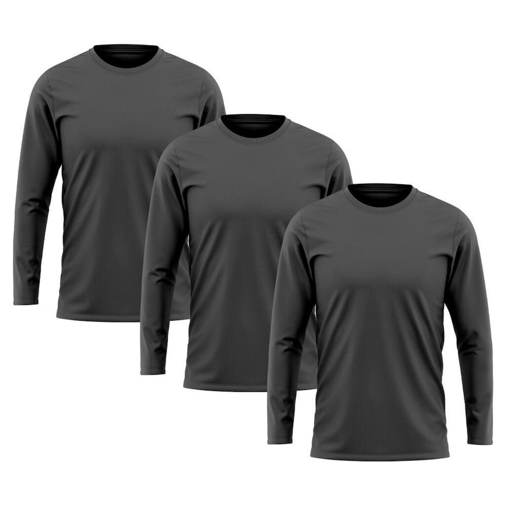 Kit 3 Camisetas Masculina Manga Longa Algodão Premium