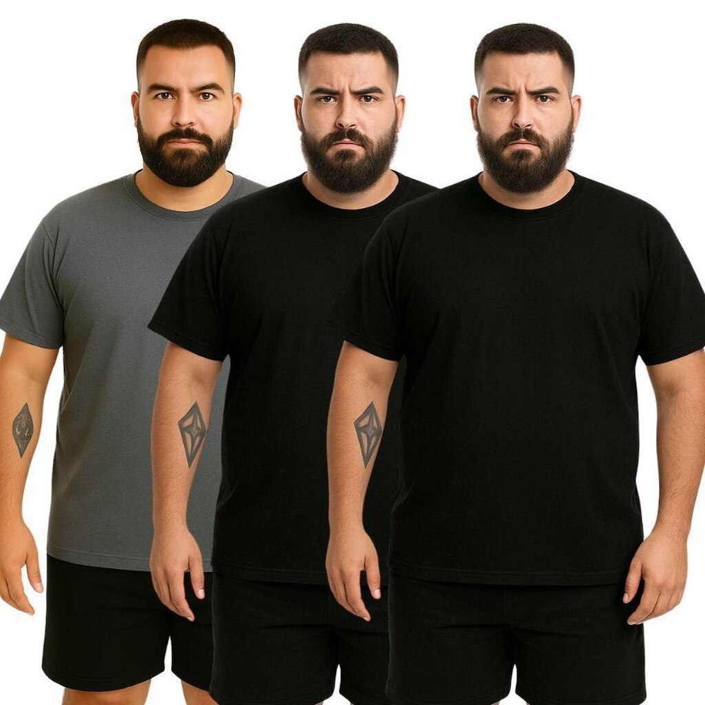 Kit 3 Camisetas Masculina Plus Size Lisa Algodão Premium