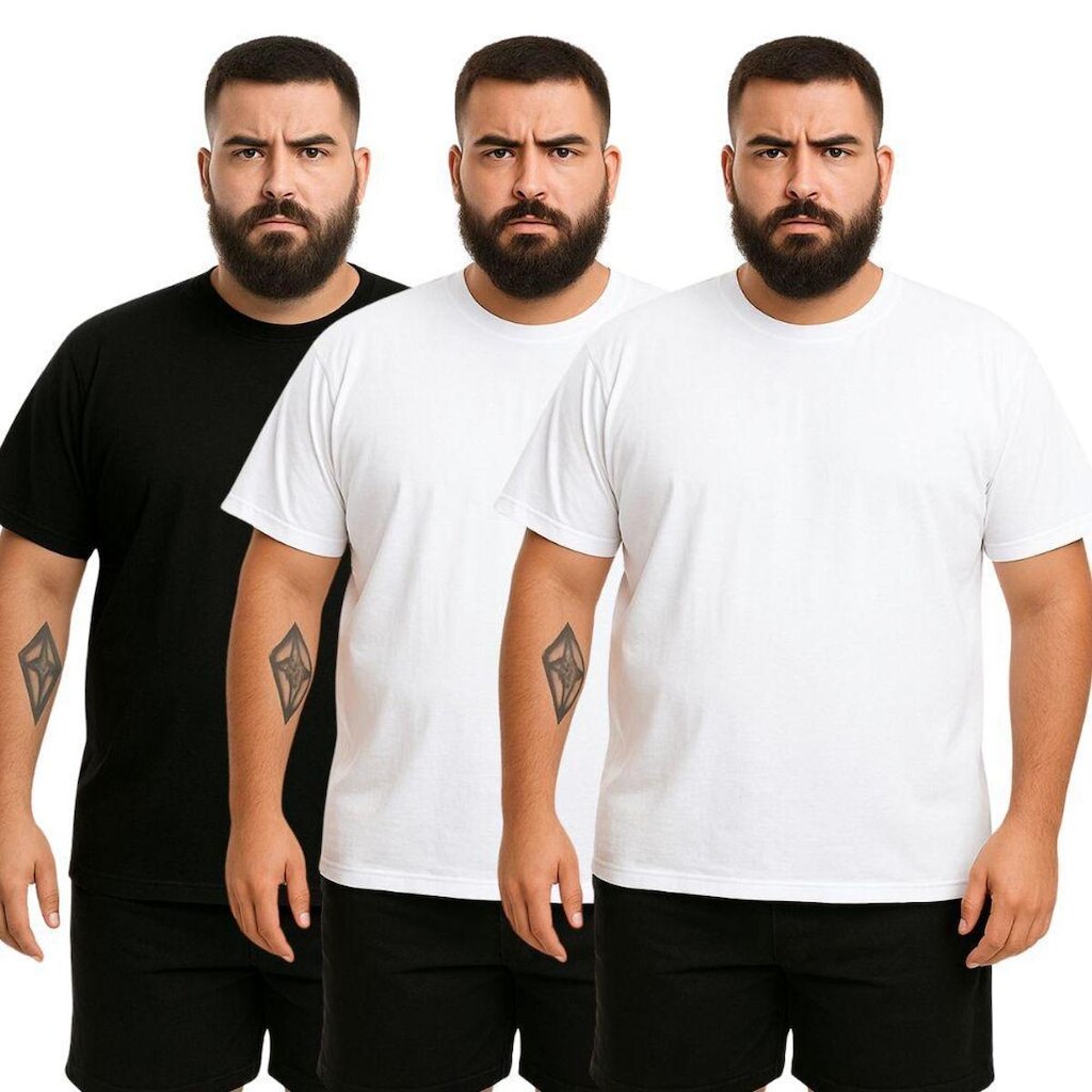 Kit 3 Camisetas Masculina Plus Size Lisa Algodão Premium