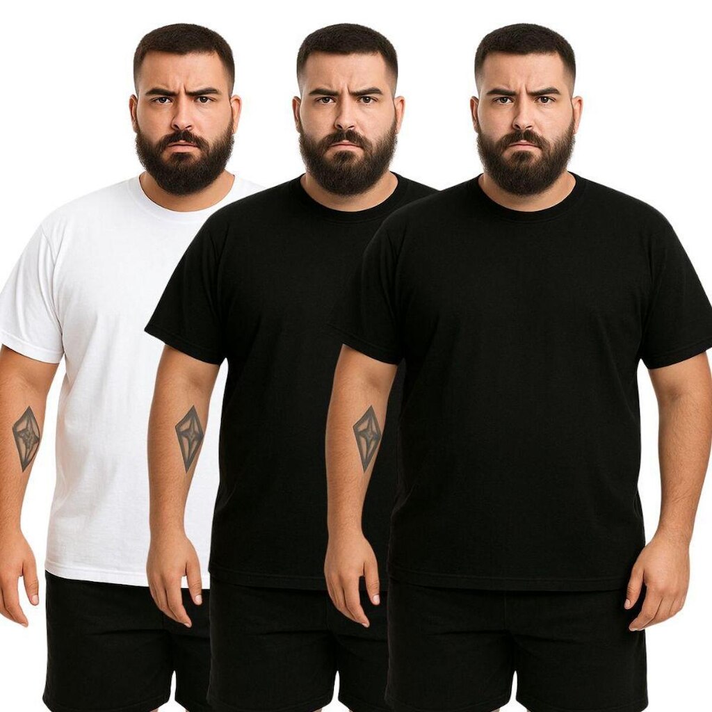 Kit 3 Camisetas Masculina Plus Size Lisa Algodão Premium