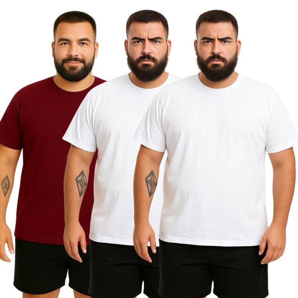 Kit 3 Camisetas Masculina Plus Size Lisa Algodão Premium