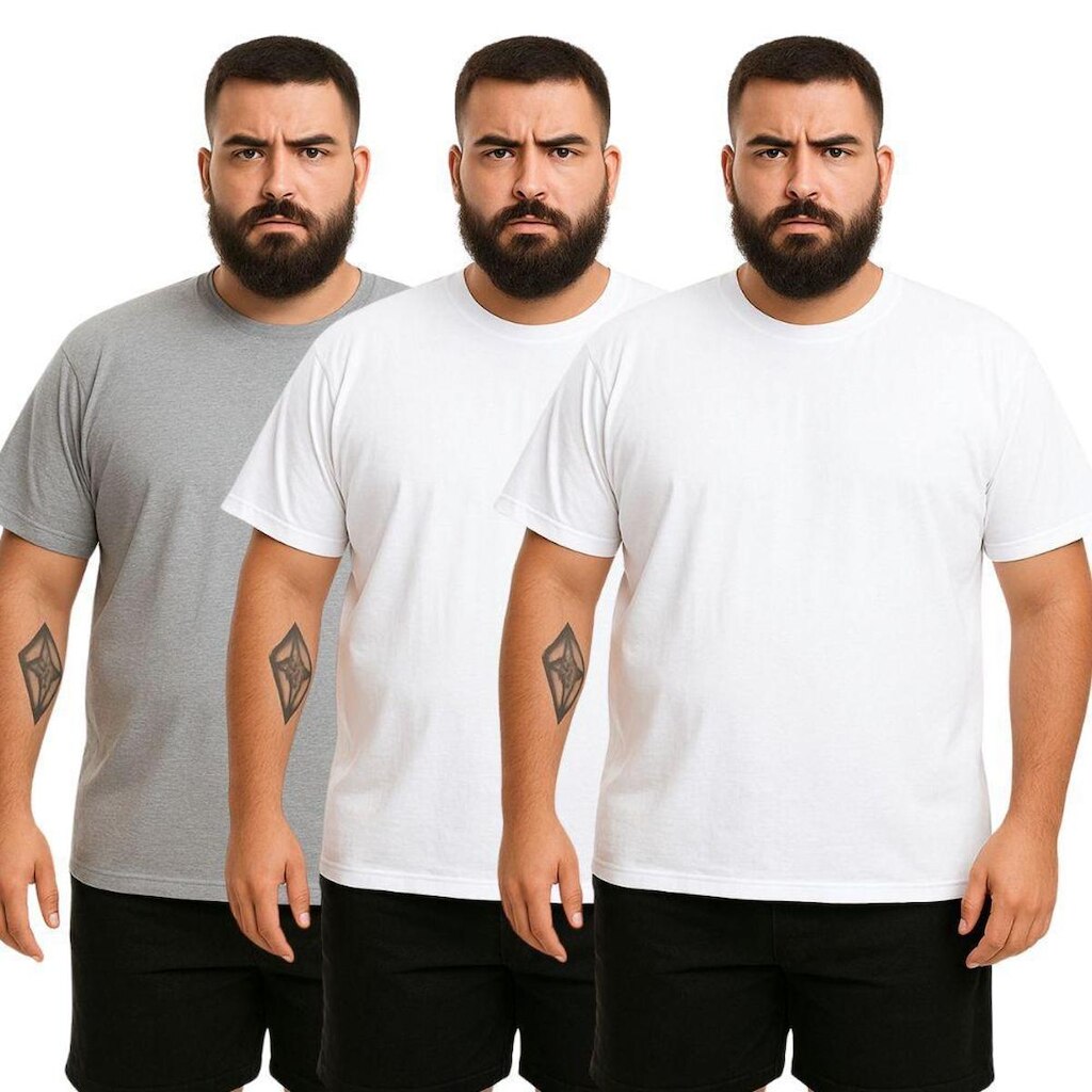 Kit 3 Camisetas Masculina Plus Size Lisa Algodão Premium