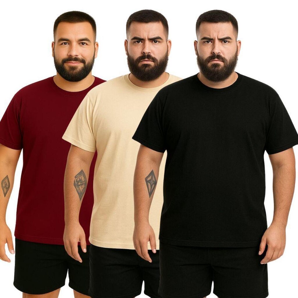Kit 3 Camisetas Masculina Plus Size Lisa Algodão Premium