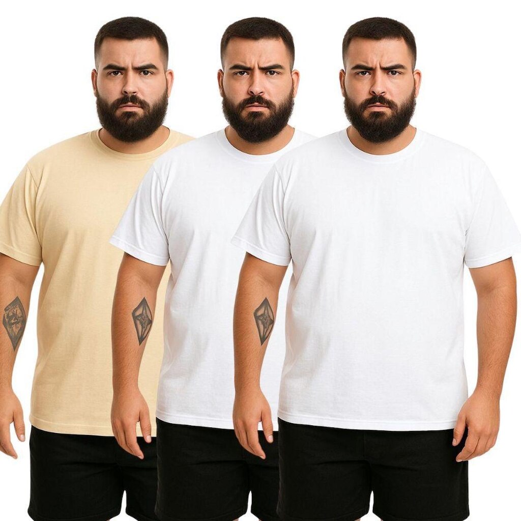 Kit 3 Camisetas Masculina Plus Size Lisa Algodão Premium