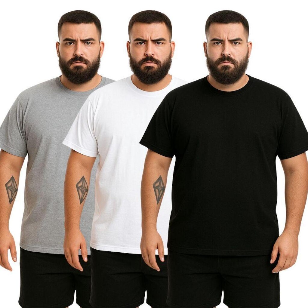 Kit 3 Camisetas Masculina Plus Size Lisa Algodão Premium