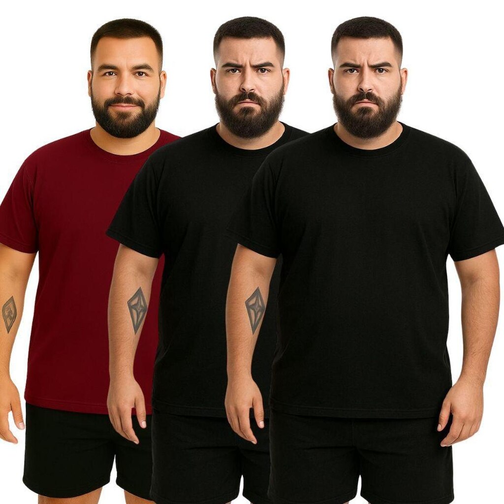 Kit 3 Camisetas Masculina Plus Size Lisa Algodão Premium