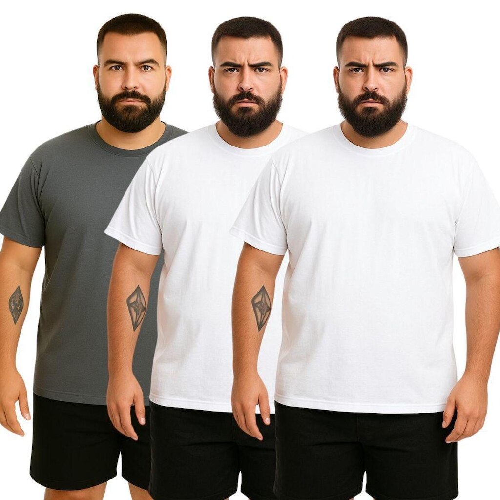 Kit 3 Camisetas Masculina Plus Size Lisa Algodão Premium