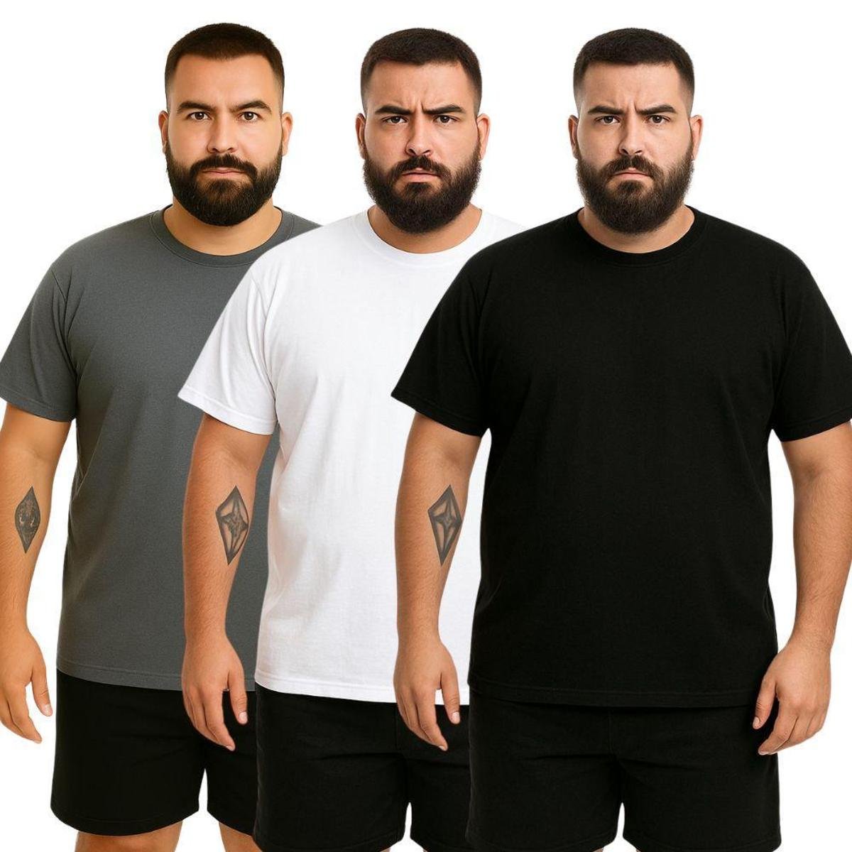 Kit 3 Camisetas Masculina Plus Size Lisa Algodão Premium