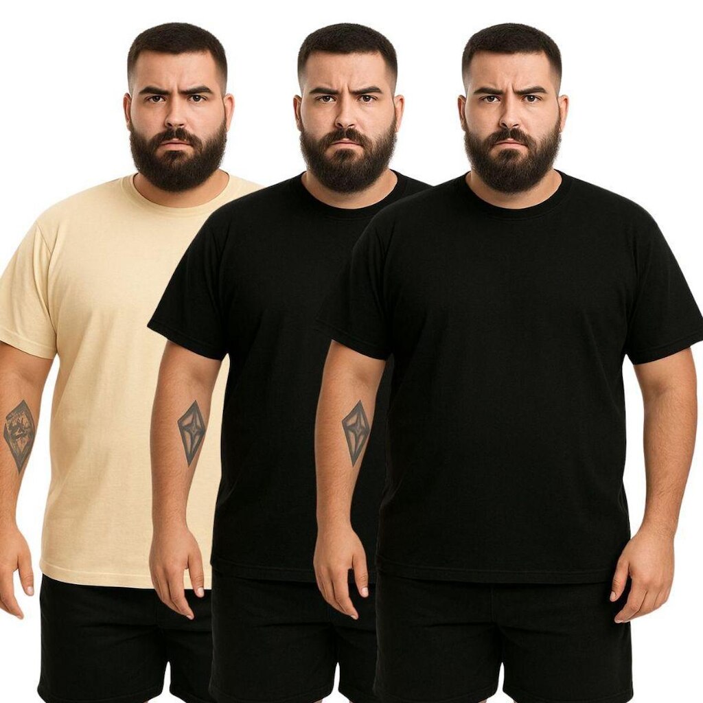 Kit 3 Camisetas Masculina Plus Size Lisa Algodão Premium