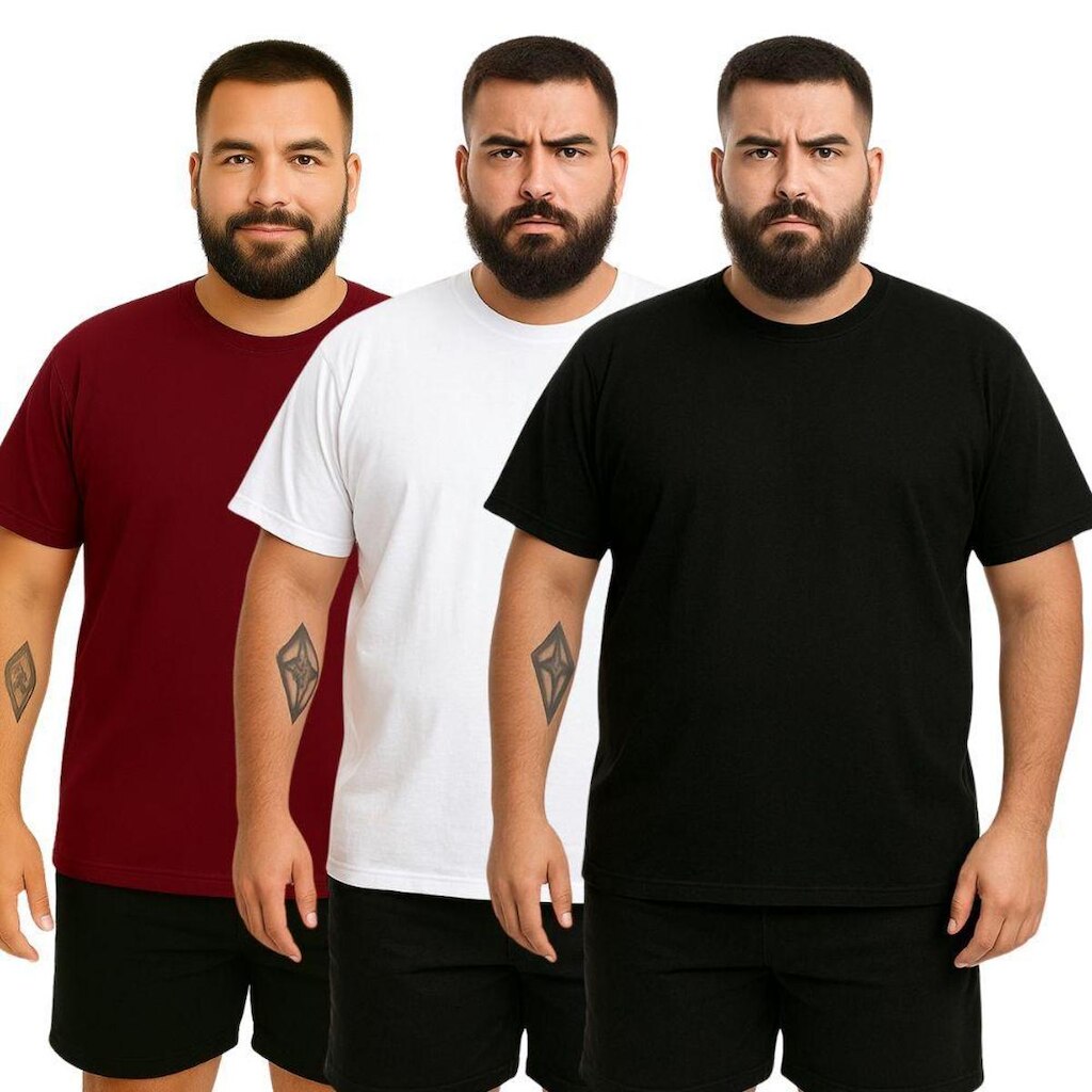 Kit 3 Camisetas Masculina Plus Size Lisa Algodão Premium