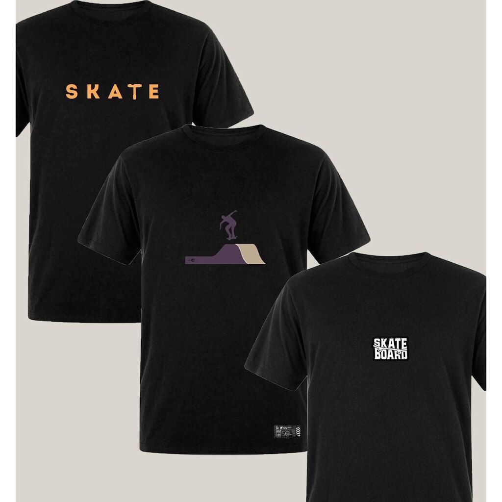 Kit 3 Camisetas Masculinas Skate Algodão Prime WSS Brasil