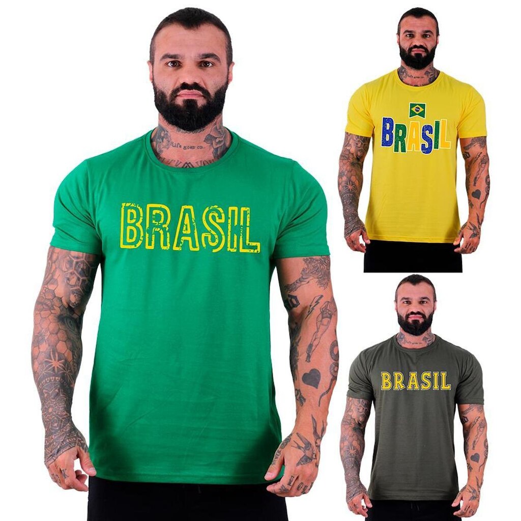 Kit 3 Camisetas Tradicional MXD Conceito Brasil Bandeira Pátria