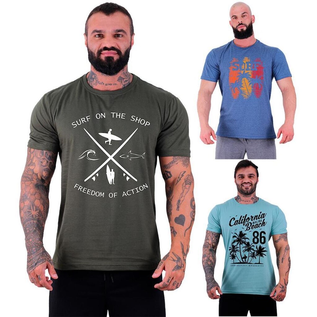 Kit 3 Camisetas Tradicional MXD Conceito SURF Prancha Praia Califórnia Malibu