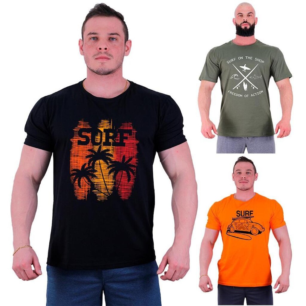 Kit 3 Camisetas Tradicional MXD Conceito SURF Prancha Praia Califórnia Malibu