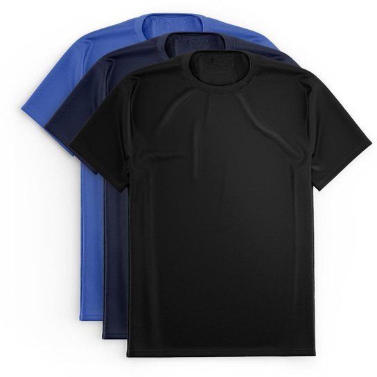 Kit 3 Camisetas Via Basic Dry Academia Proteção Solar UV Masculina - Preto+Azul Menor preço em Kit 3 Camisetas Via Basic Dry Academia Proteção Solar UV Masculina - Preto+Azul