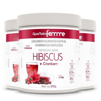 Kit 3 Chá de Hibiscus Solúvel Cranberry Apisnutri 200g