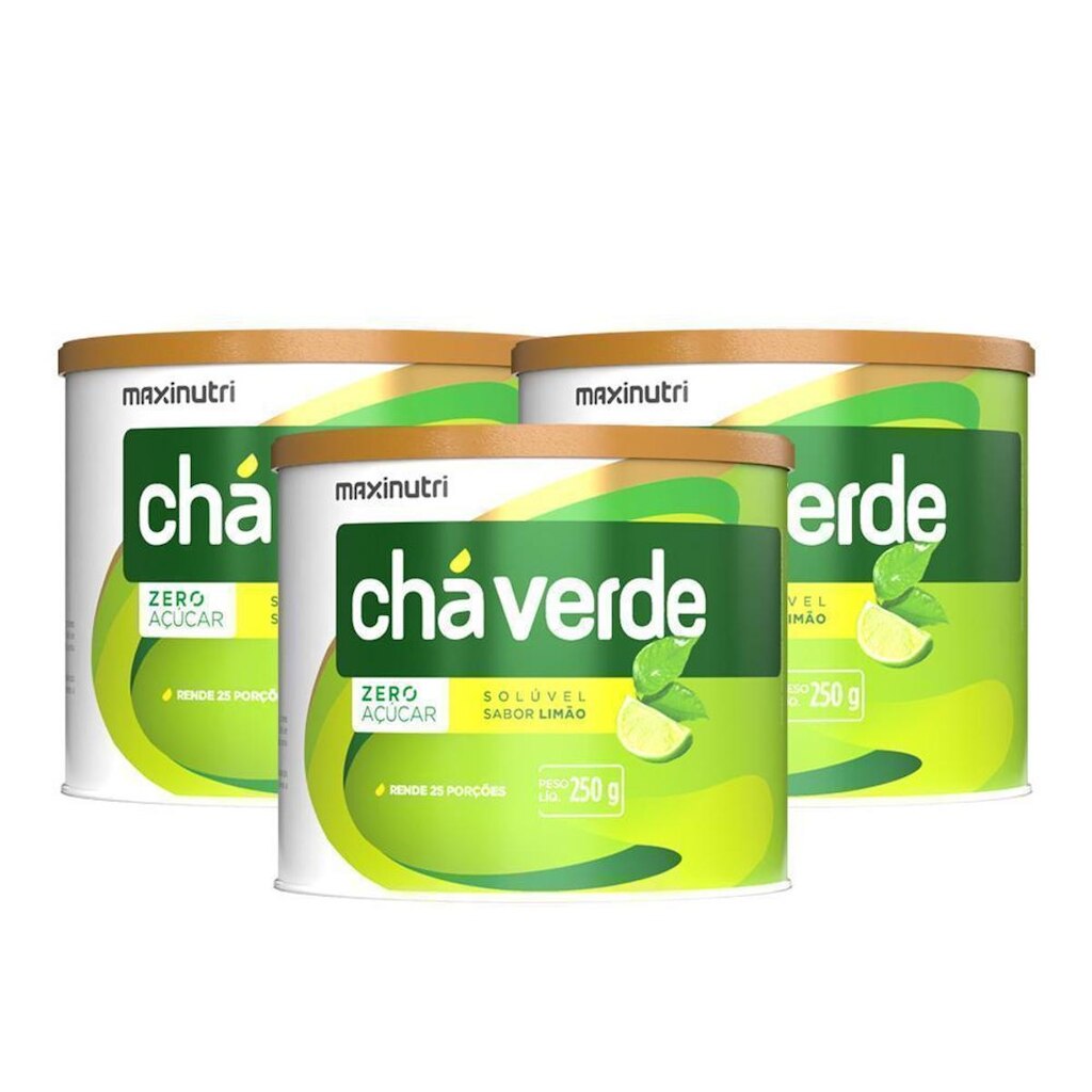 Kit 3 Chá Verde Solúvel Zero Lata 250g Limão Maxinutri