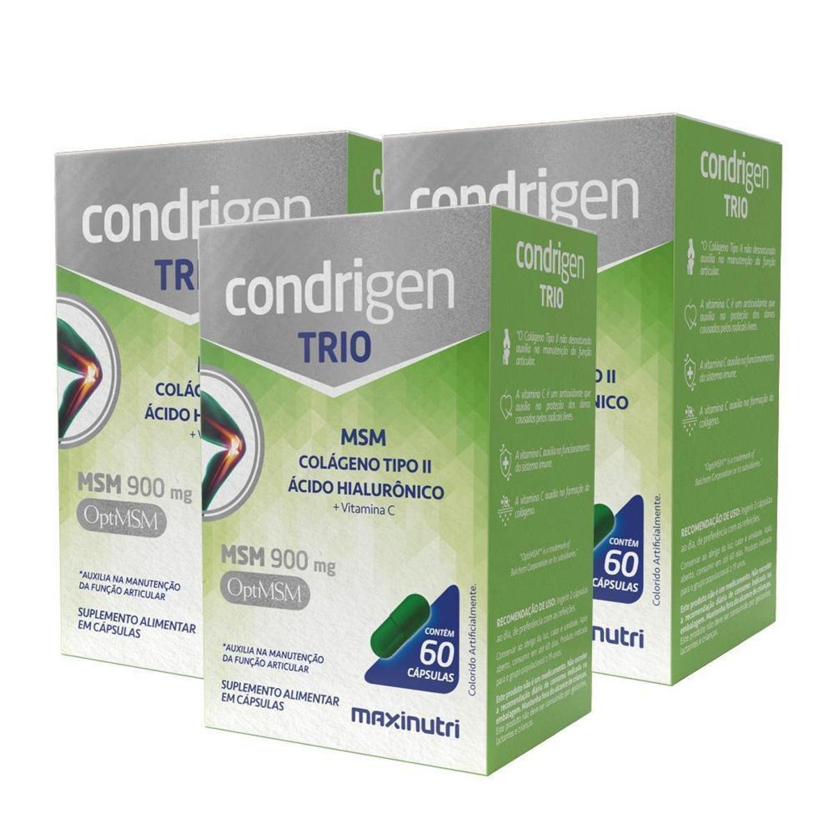 Kit 3 Condrigen Trio MSM Colágeno Tipo 2 HA e Vit.C 60 Caps Sabor:Sem Sabor;Cor: Menor preço em Kit 3 Condrigen Trio MSM Colágeno Tipo 2 HA e Vit.C 60 Caps Sabor:Sem Sabor;Cor: