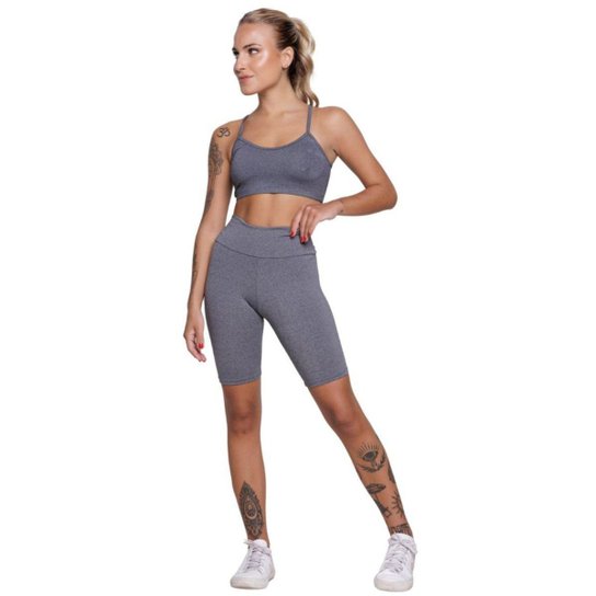 KIT 3 Conjunto Bermuda Ciclista E Top Alça Fina Bella Fiore Roupa Para Academia Moda Fitness