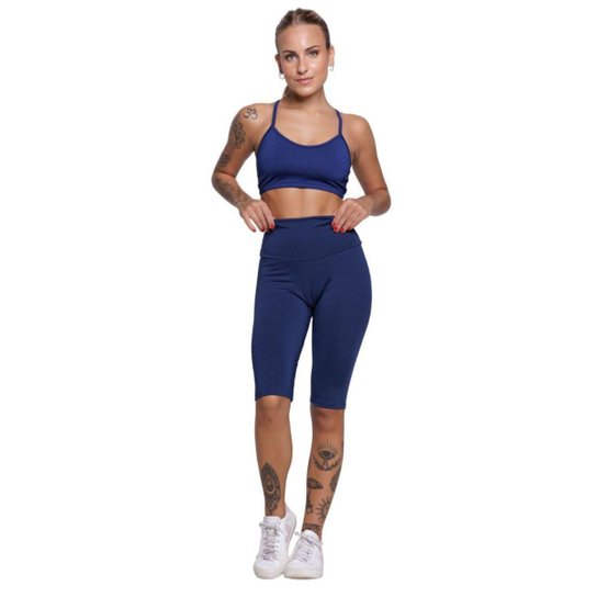 KIT 3 Conjunto Bermuda Ciclista E Top Alça Fina Bella Fiore Roupa Para Academia Moda Fitness