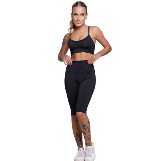 KIT 3 Conjunto Bermuda Ciclista E Top Alça Fina Bella Fiore Roupa Para Academia Moda Fitness
