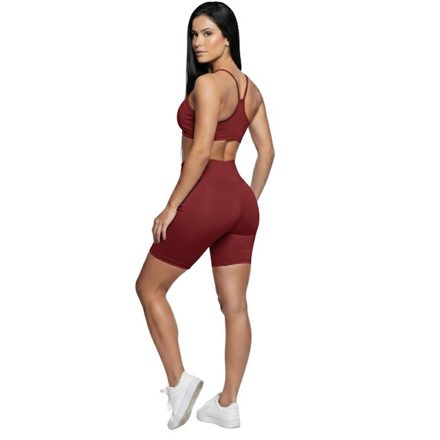 KIT 3 Conjunto Top Alça Fina e Bermudinha Suplex Bella Fiore Roupa Para Academia Fitness Musculação