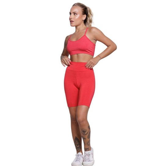 KIT 3 Conjunto Top Alça Fina e Bermudinha Suplex Bella Fiore Roupa Para Academia Moda Fitness