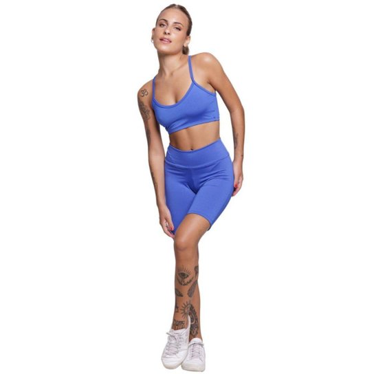 KIT 3 Conjunto Top Alça Fina e Bermudinha Suplex Bella Fiore Roupa Para Academia Moda Fitness