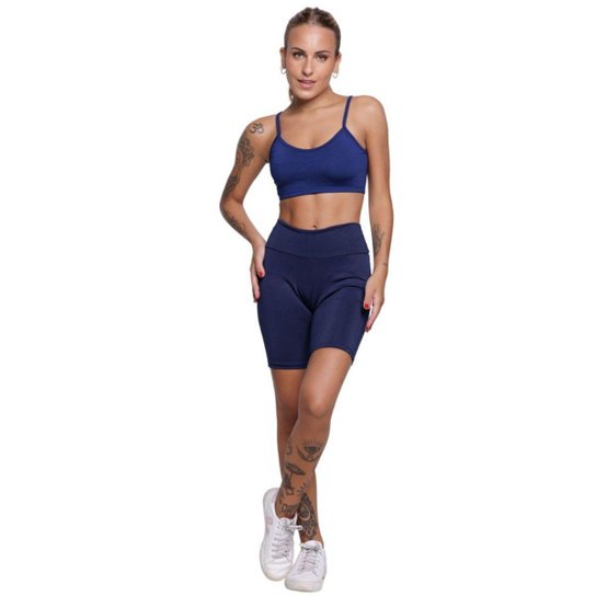 KIT 3 Conjunto Top Alça Fina e Bermudinha Suplex Bella Fiore Roupa Para Academia Moda Fitness