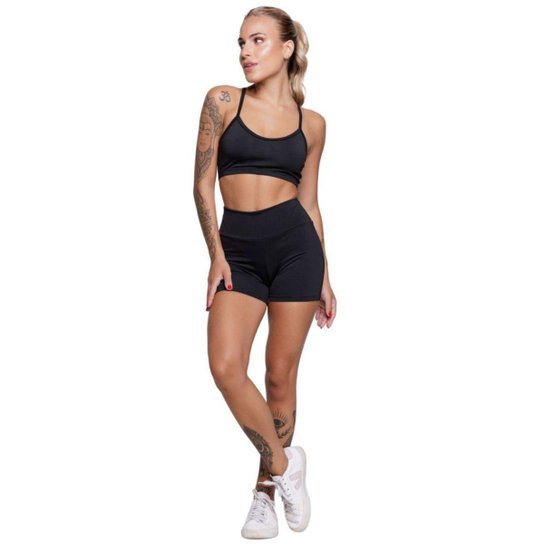 KIT 3 Conjunto Top Alça Fina Sem Bojo e Short Suplex Bella Fiore Treino Academia Moda Fitness