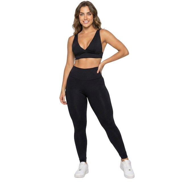 KIT 3 Conjunto Top Bojo Costa Cruzada e Calça Suplex Vekyo Roupa De Academia Moda Fitness Musculação