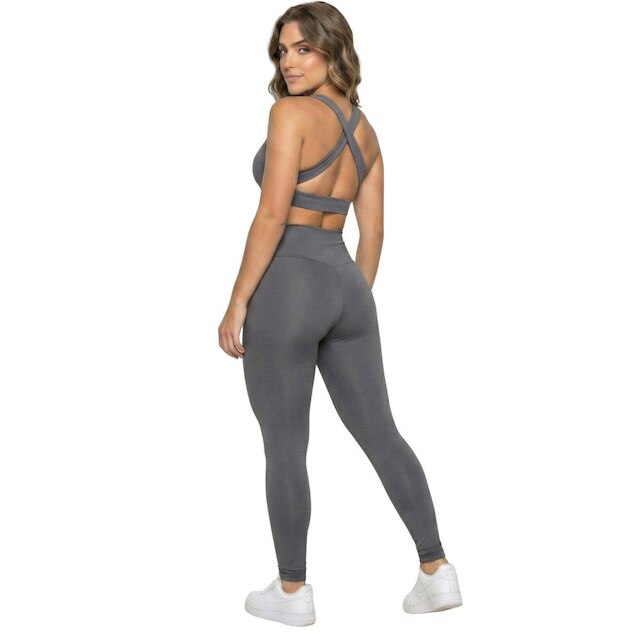 KIT 3 Conjunto Top Bojo Costa Cruzada e Calça Suplex Vekyo Roupa De Academia Moda Fitness Musculação