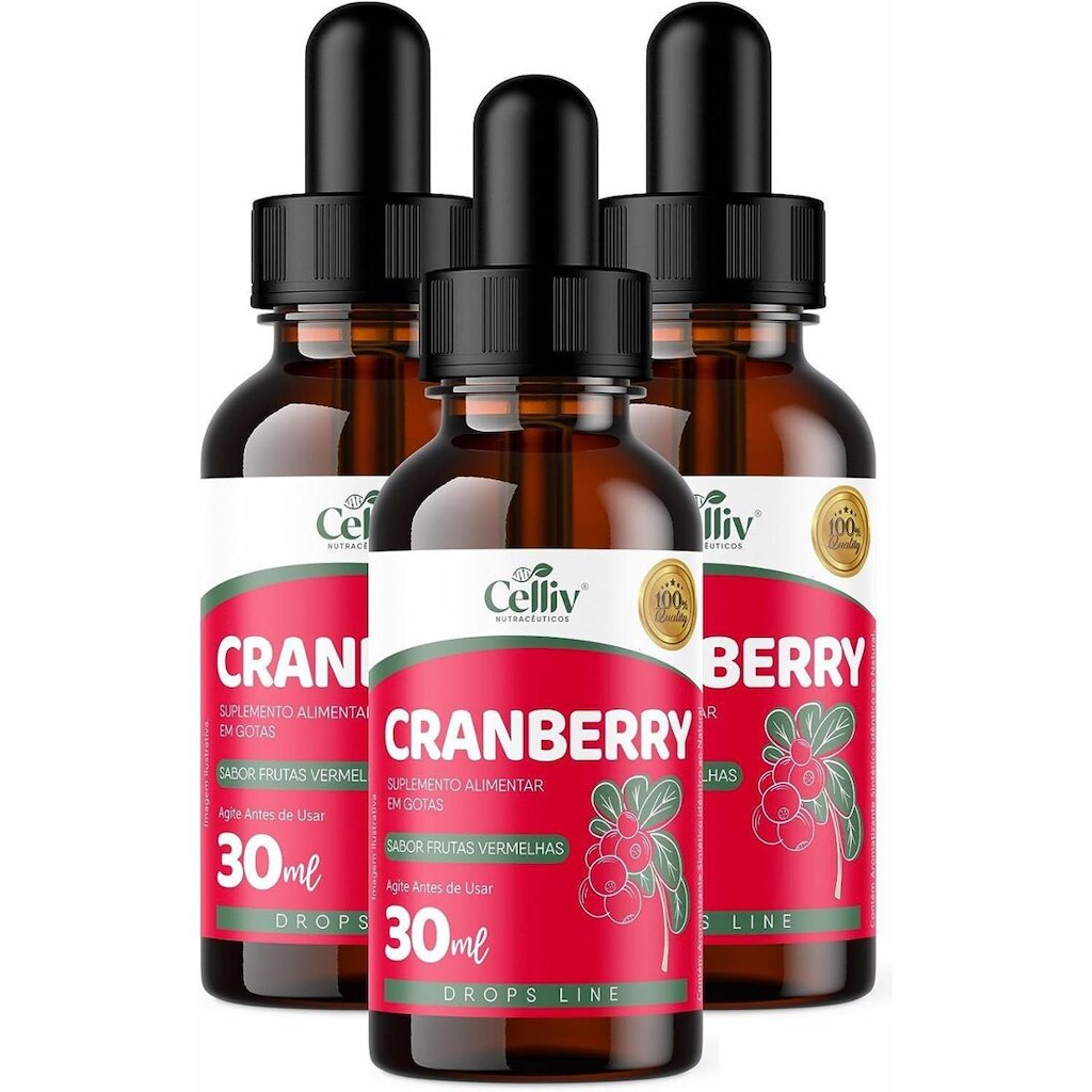 Kit 3 Cranberry em Gotas Sabor Frutas Vermelhas 30ml Celliv