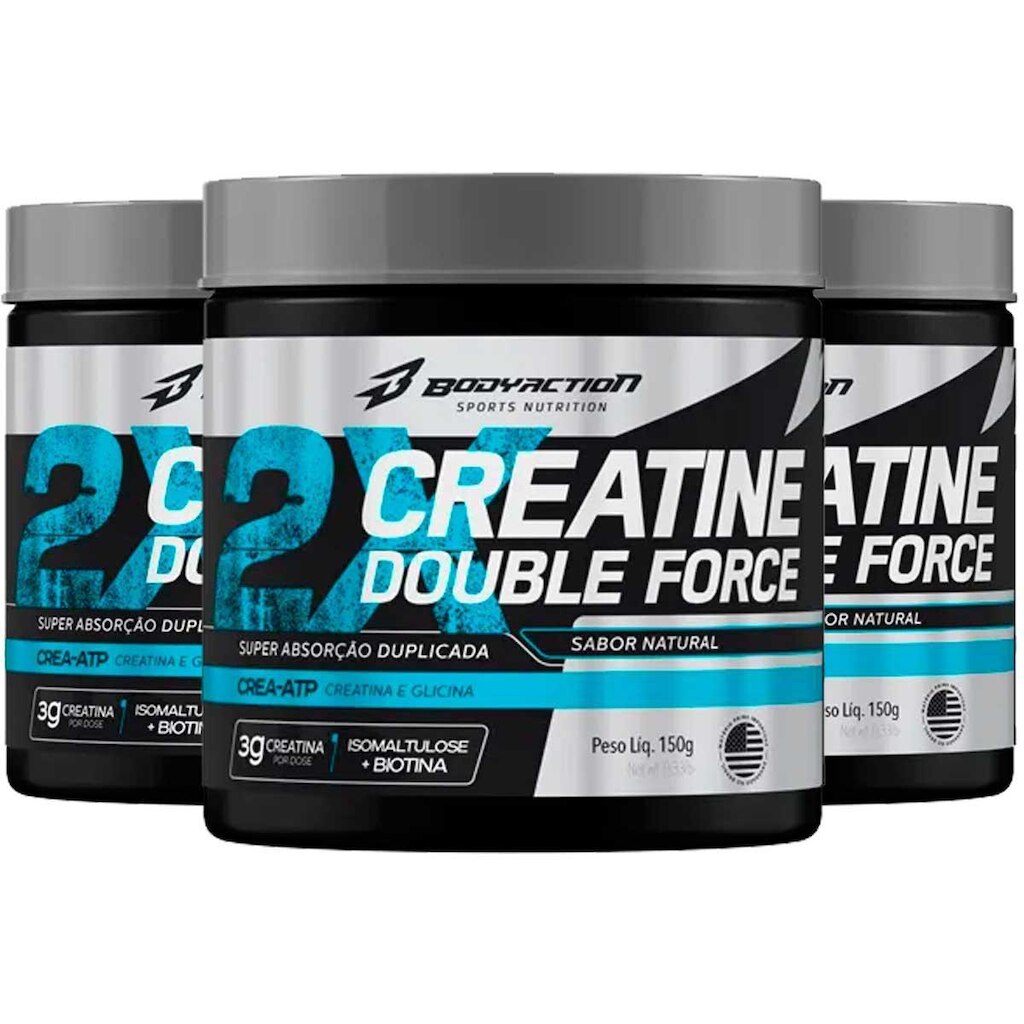 Kit 3 Creatine Doble Force 150g Cada Body Action Sem Sabor