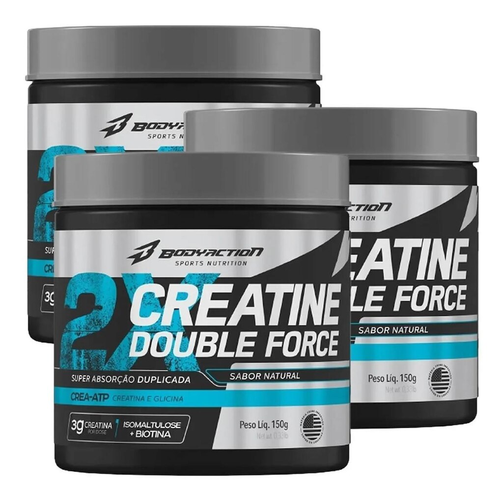 KIT 3 CREATINE MONOHIDRATADA DOBLE FORCE 150G - BODY ACTION (SEM SABOR)