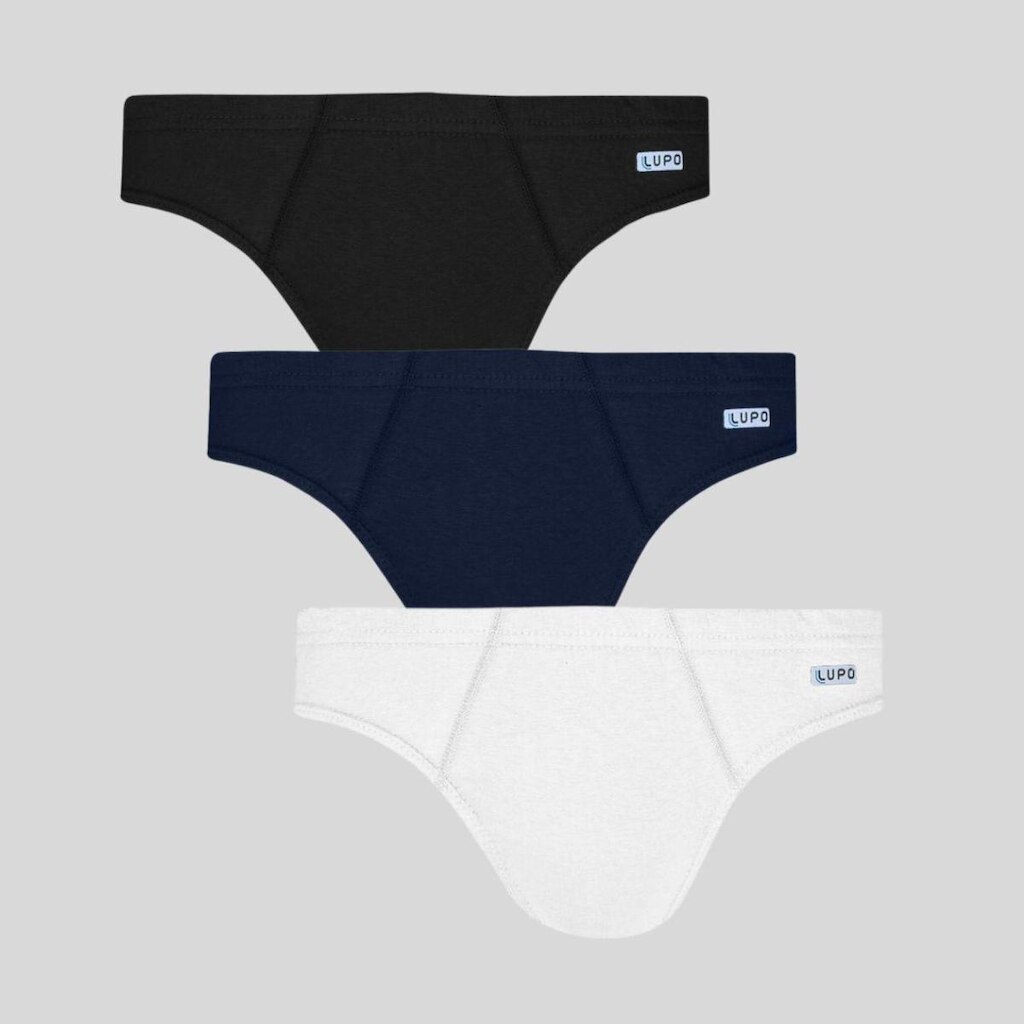 Kit 3 Cueca Algodão Adulto Slip Lisa Estampada Lupo 515-089