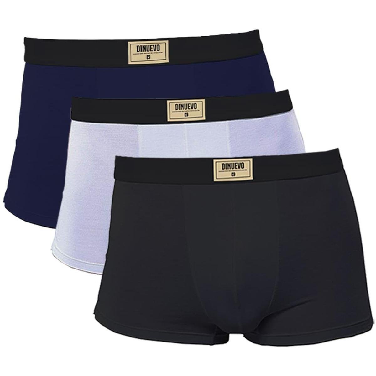 Kit 3 Cuecas Boxer Di Nuevo 100%Algodão Premium Azul, Preto e Branco