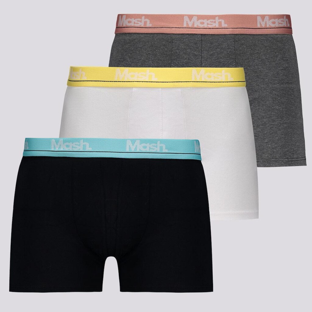 Kit 3 Cuecas Boxer Mash Cotton Preta Branca e Cinza