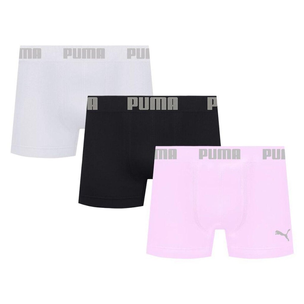 Kit 3 Cuecas Puma Boxer Sem Costura Masculina - Branco e Rosa EG