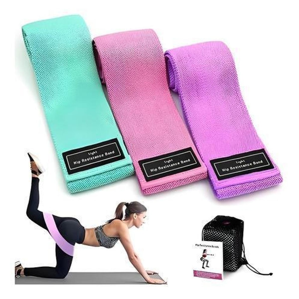 Kit 3 Faixas elástica Hip Mini Band agachamento treino alongamento