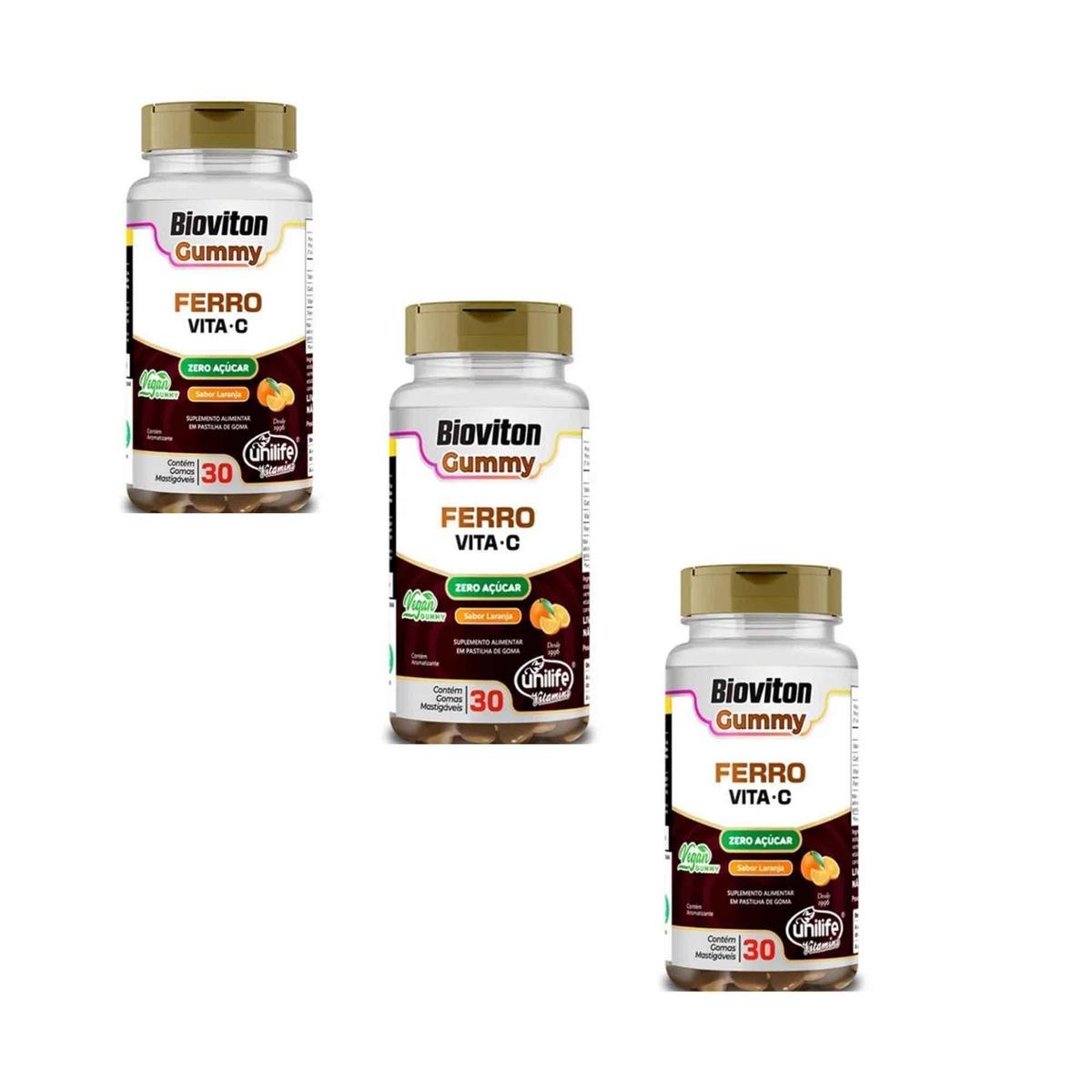 Kit 3 Ferro Vitamina C Gummy Unilife 90 Gomas