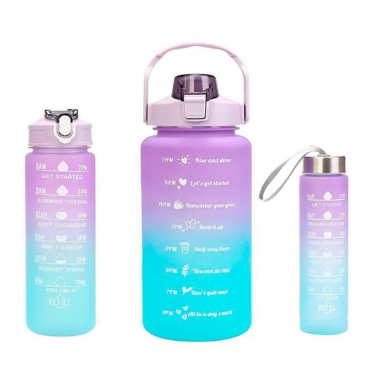 Kit 3 Garrafas de Água Squeeze Motivacionais Academia Hidratação - Rosa Menor preço em Kit 3 Garrafas de Água Squeeze Motivacionais Academia Hidratação - Rosa